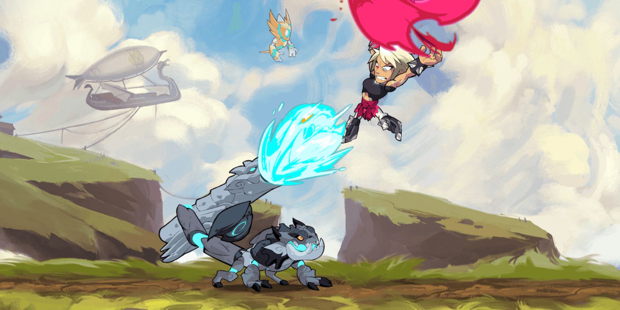 Two Legends fighting in a sky island in Brawlhalla