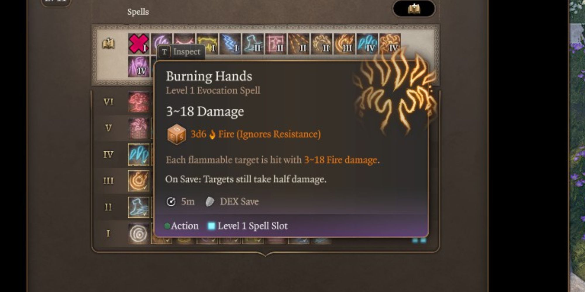 The Burning Hands spell in Baldur's Gate 3