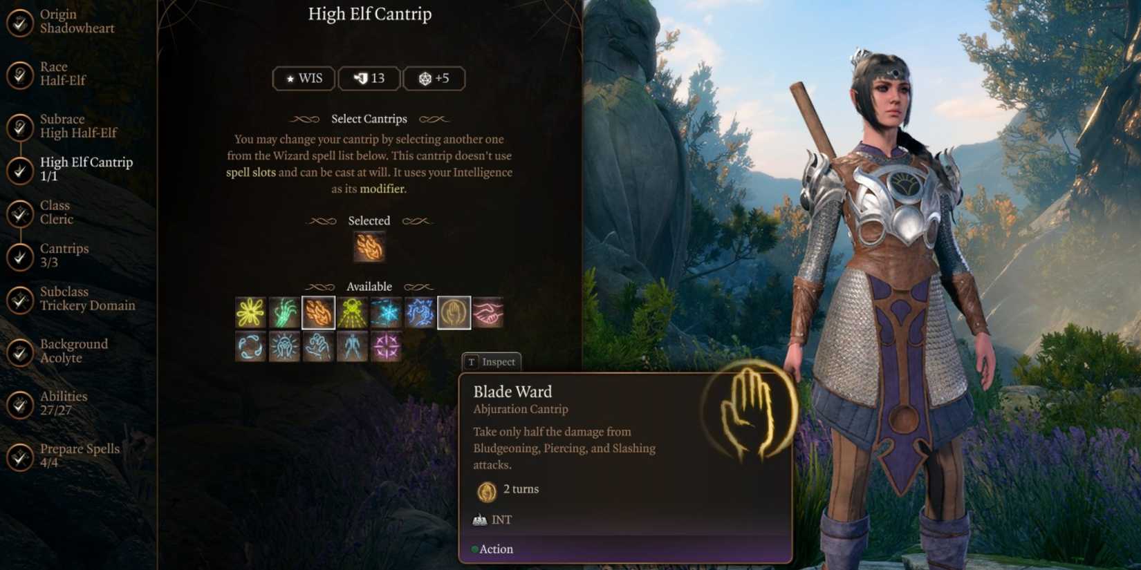 cantrip blade ward bg3 shadowheart