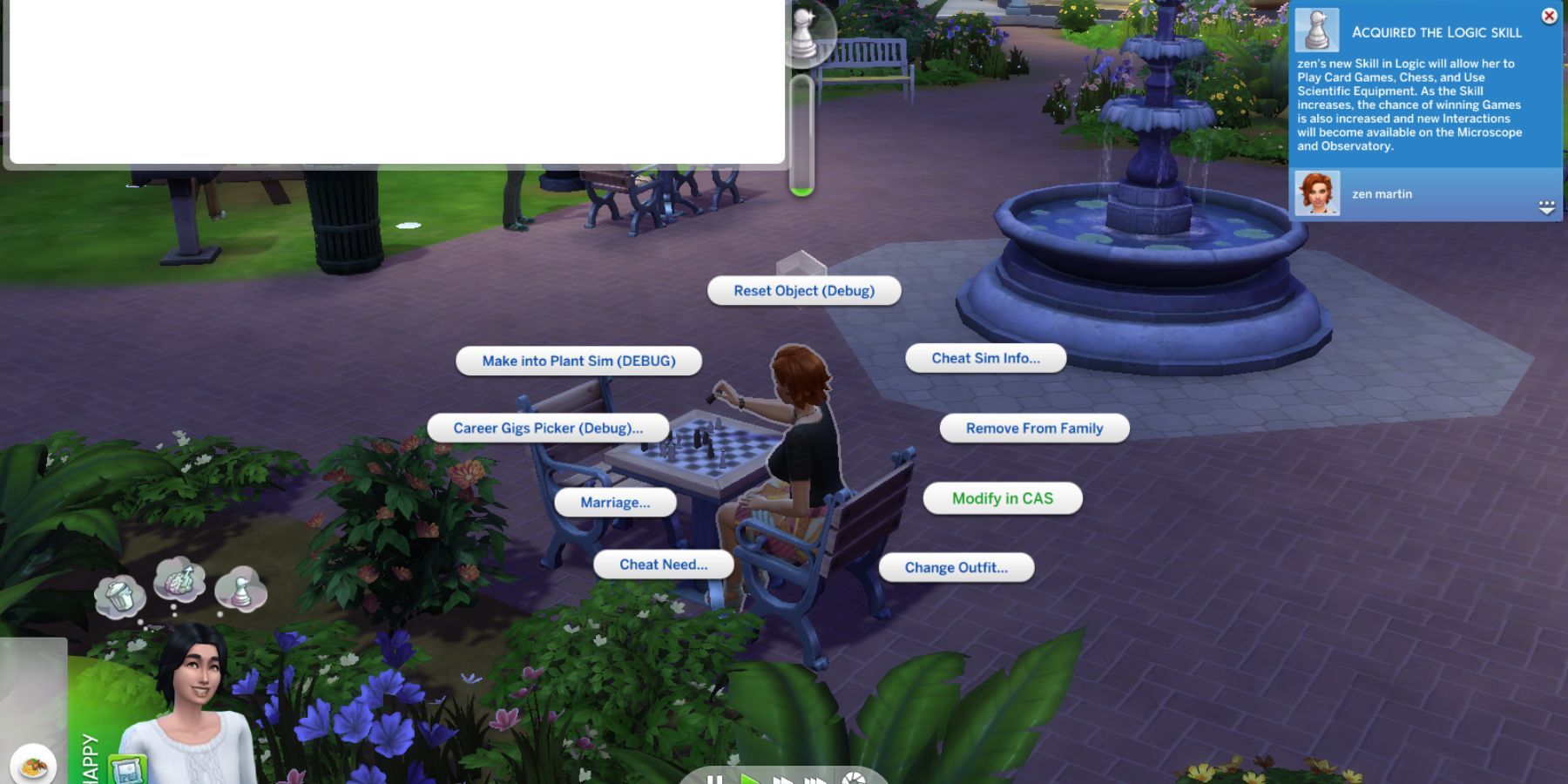 a sim playing chess sims 4