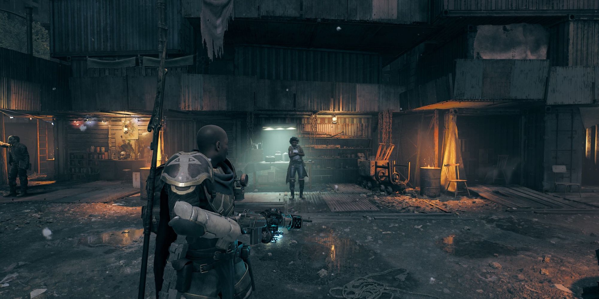 A player standing out the front of Cass' vendor store in Remnant 2