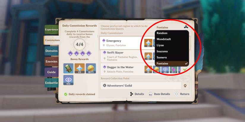 Change Daily Commission Region