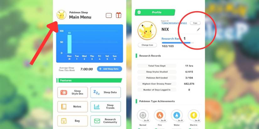 image showing how to change username in pokemon sleep.