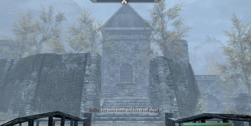 misteval keep in riften on a foggy day