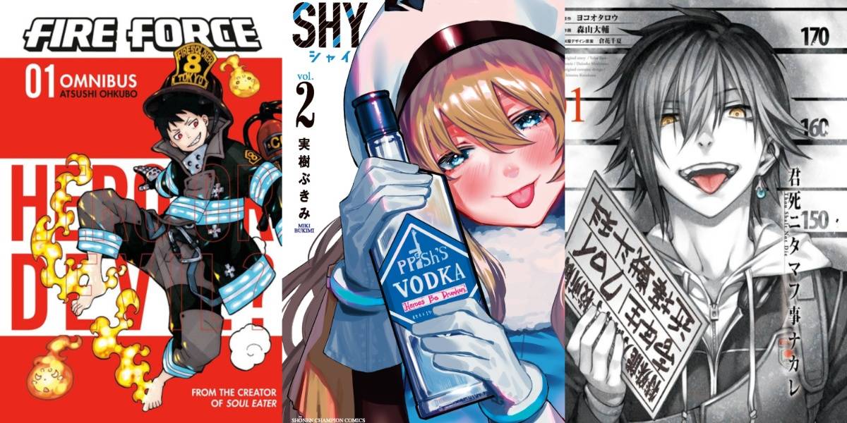 Fire force, Shy and Thou Shalt Not Die manga covers