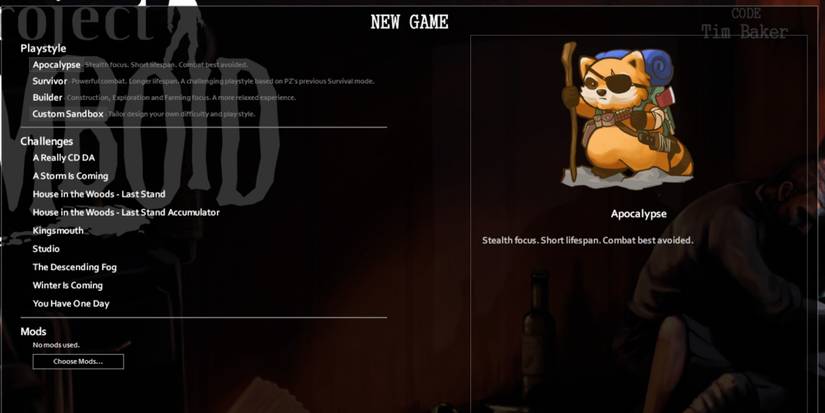 setting up a new game in project zomboid