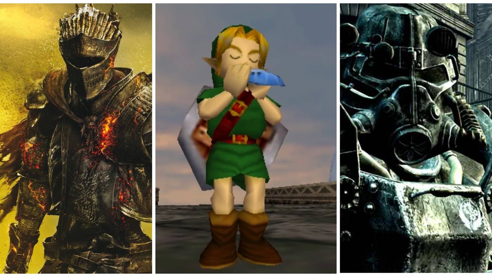 dark souls 3 soul of cinder, ocarina of time link, power armor fallout 3