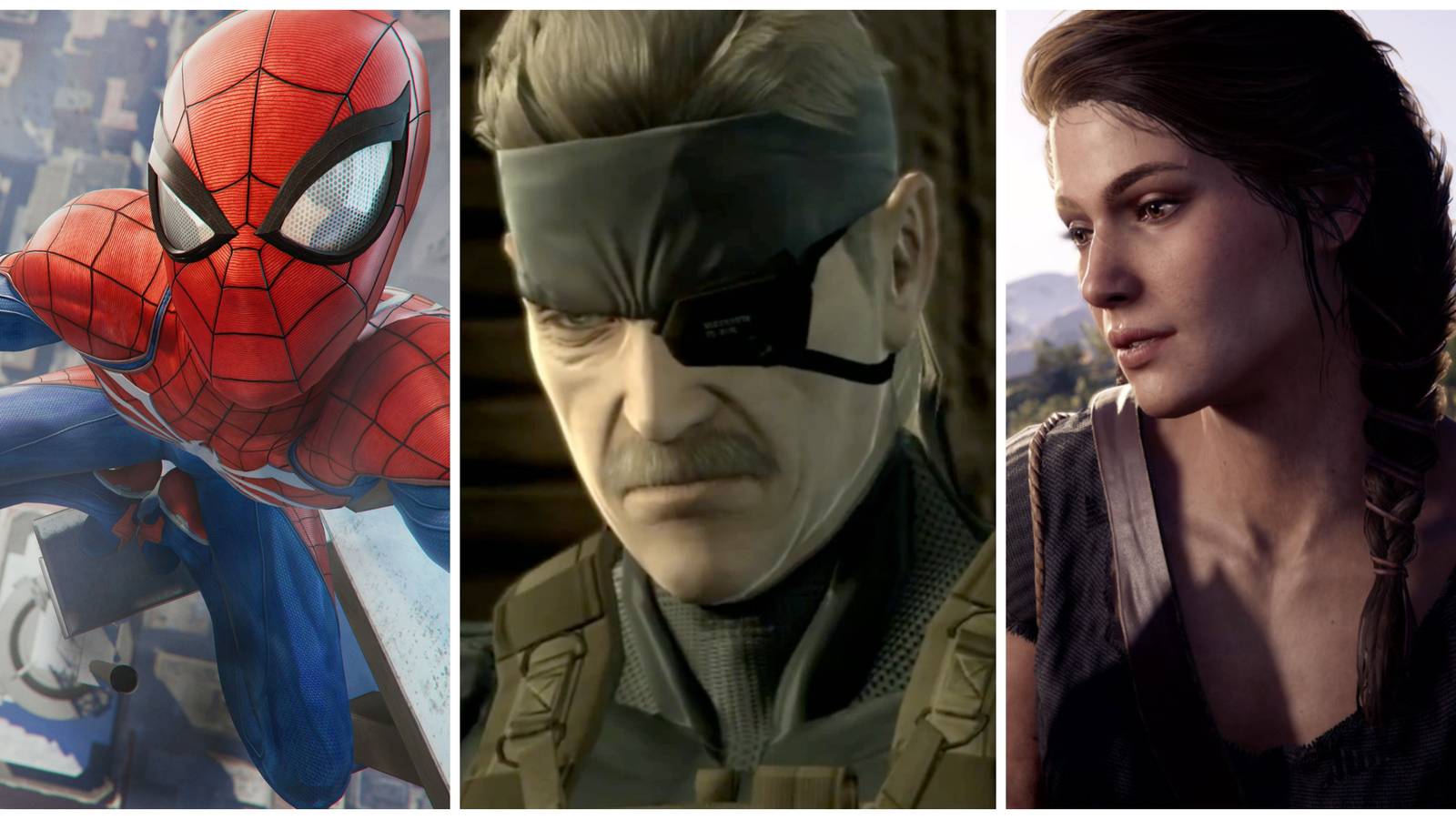 marvel's spider-man, metal gear solid old snake, kassandra assassin's creed odyssey
