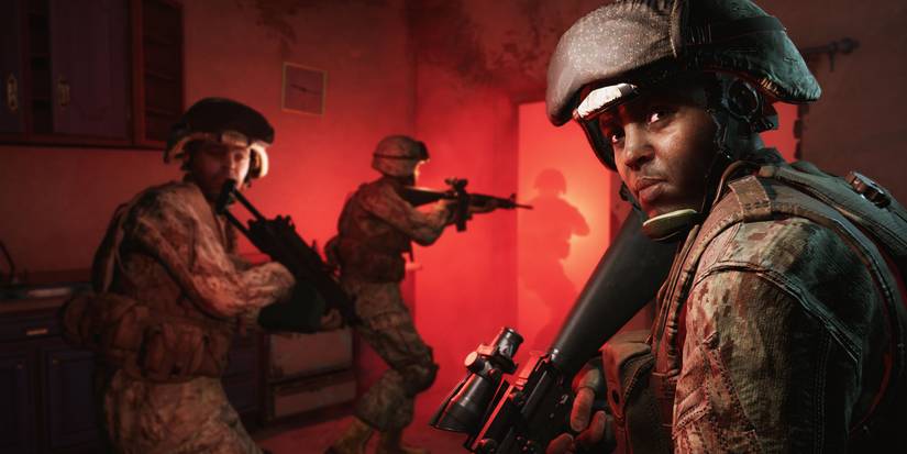 soldiers in six days in Fallujah in a red flare room