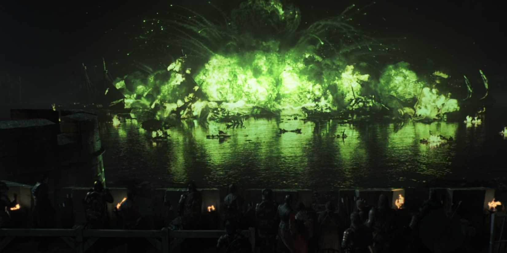 Wildfire obliterates Stannis' fleet at the Battle of Blackwater in Game of Thrones.