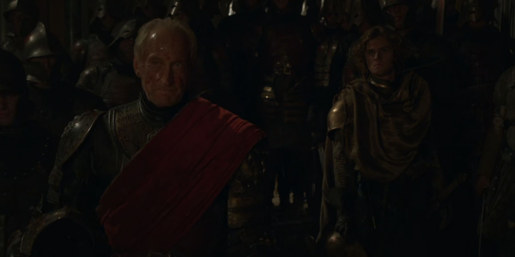 Tywin Lannister and Ser Loras Tyrell in Game of Thrones. 