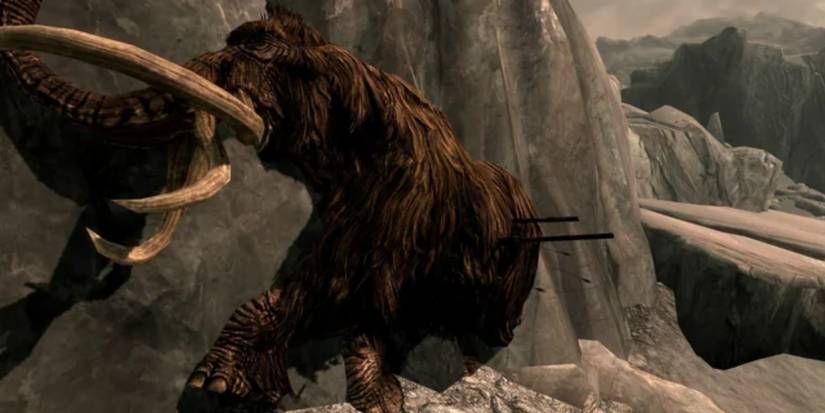 frozen mammoth with dwarven spears inside it