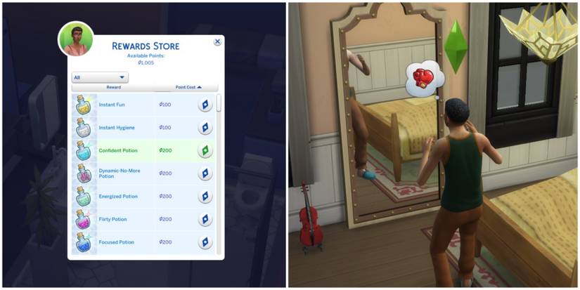 rewards store confident potion and interacting with mirror