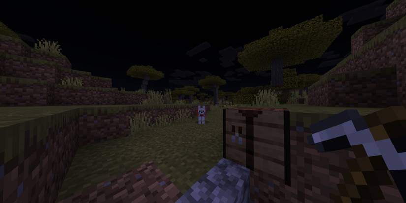 Player meeting wolf after mining