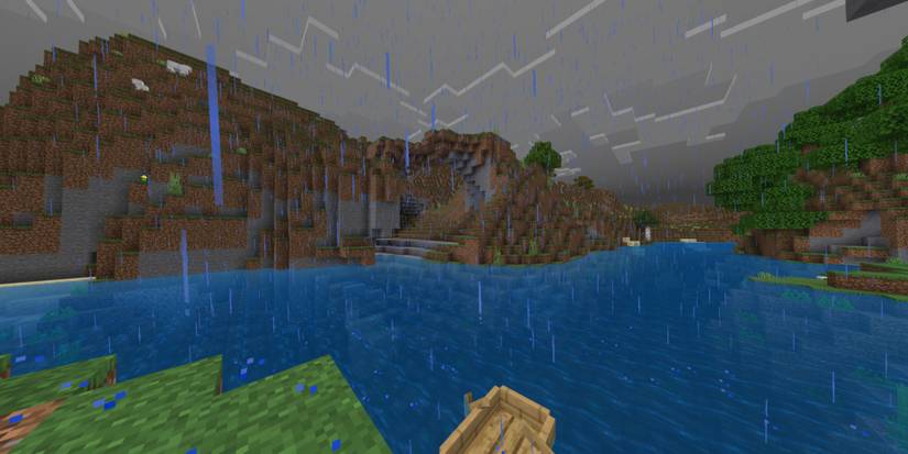 Rain falling beside boat