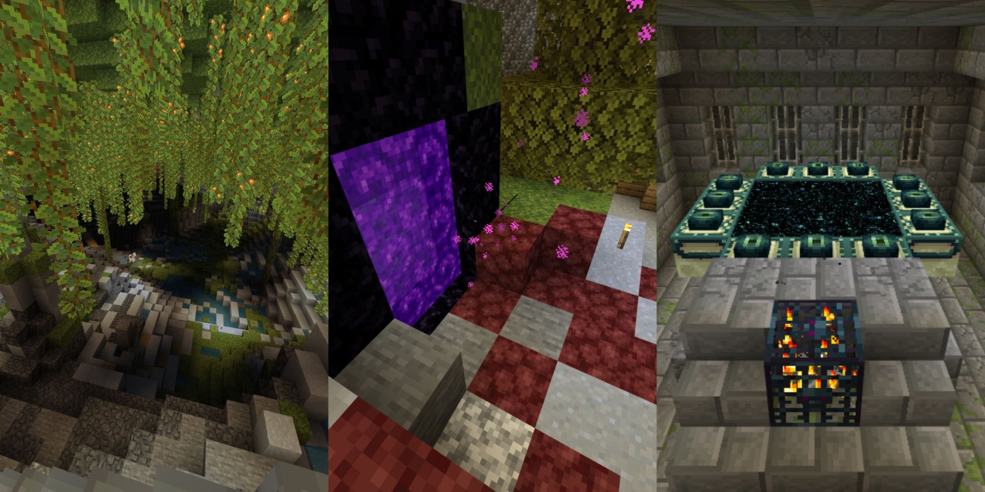 Cave system, Nether portal and end portal