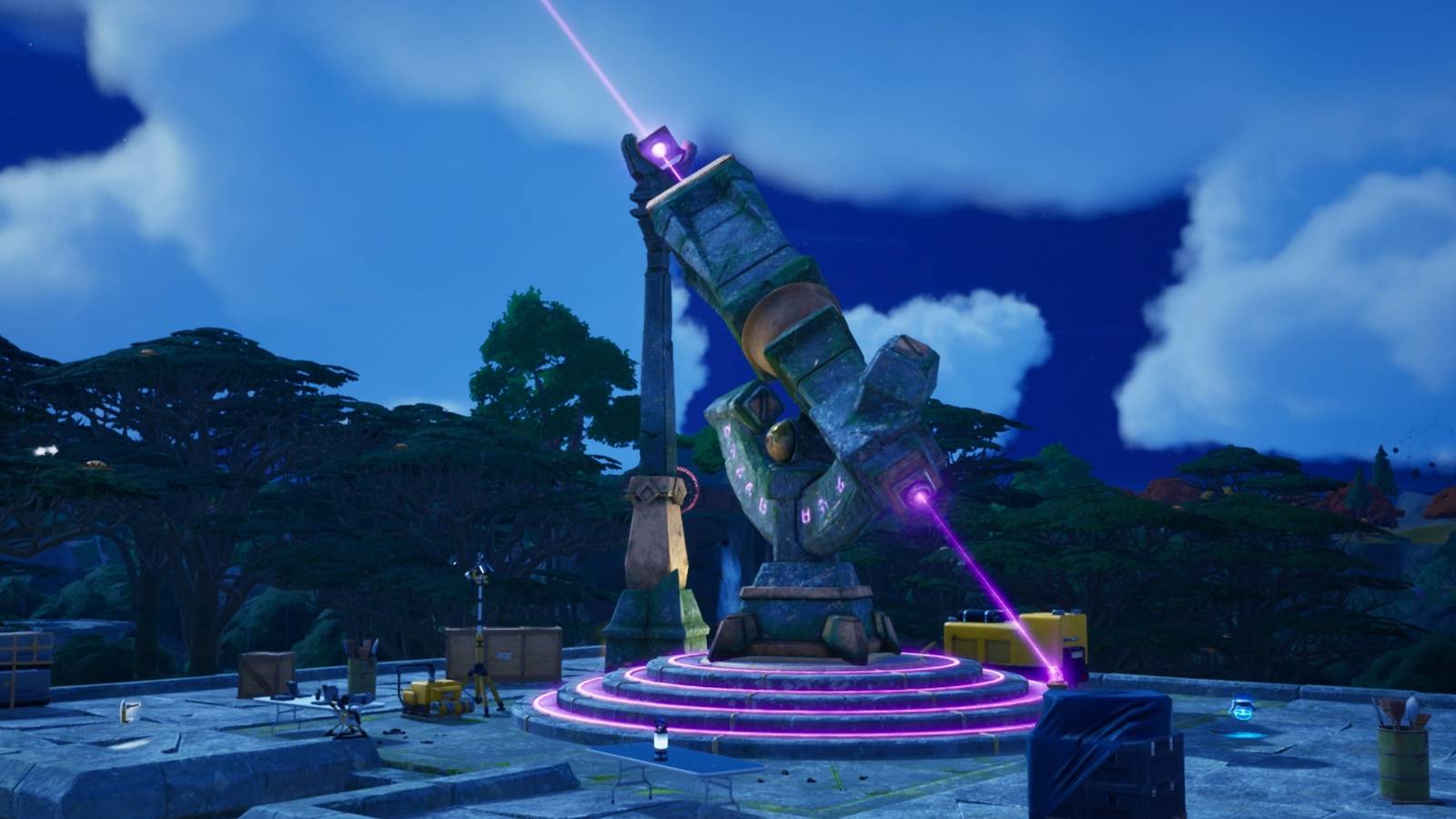 pink beam pointing at the sky 