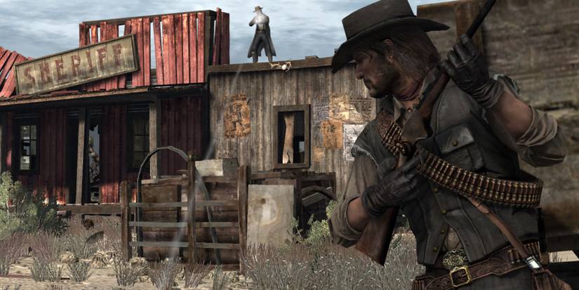 john marston in a tumbleweed shootout