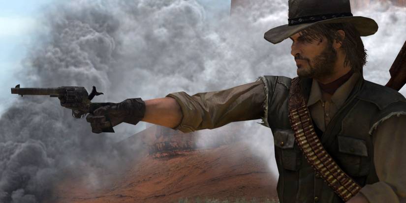 john marston shooting a revolver