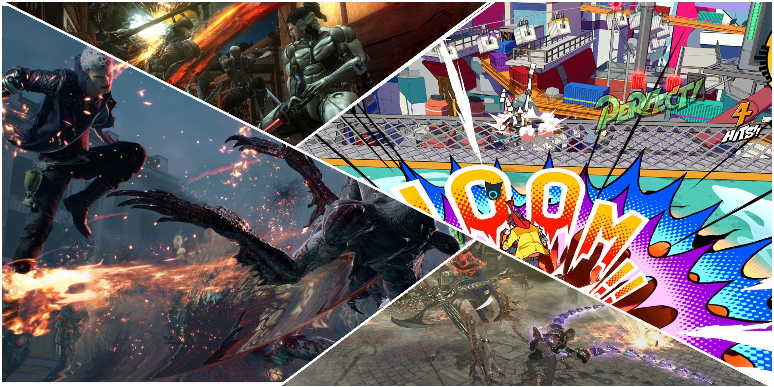 Best Spectacle Fighters (featured image) - DMC5 + Metal Gear Rising: Revengeance + Hi-Fi RUSH + Bayonetta