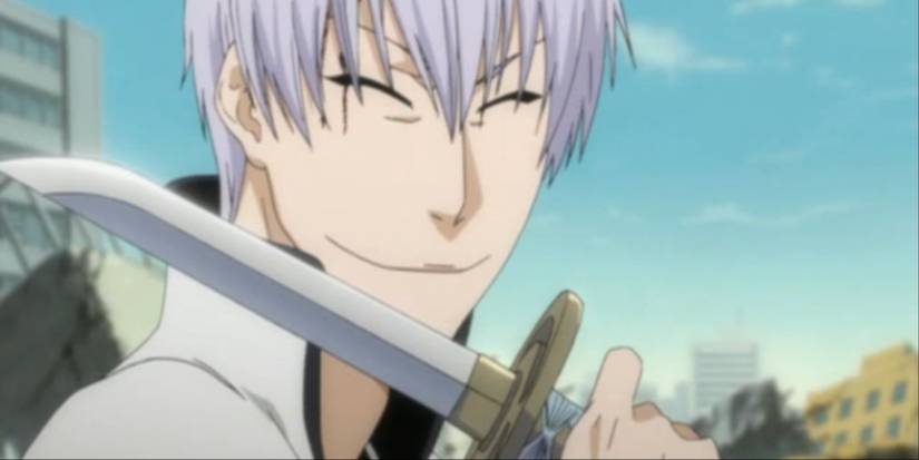 Gin Ichimaru Smiling At Ichigo With His Zanpakuto In Bleach