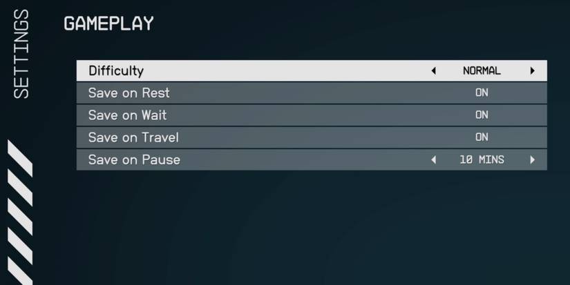 gameplay menu screen showing all resting options