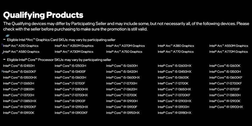 Intel gamer days eligible CPUs and Arc GPUs
