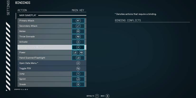 changing keybinds in starfield