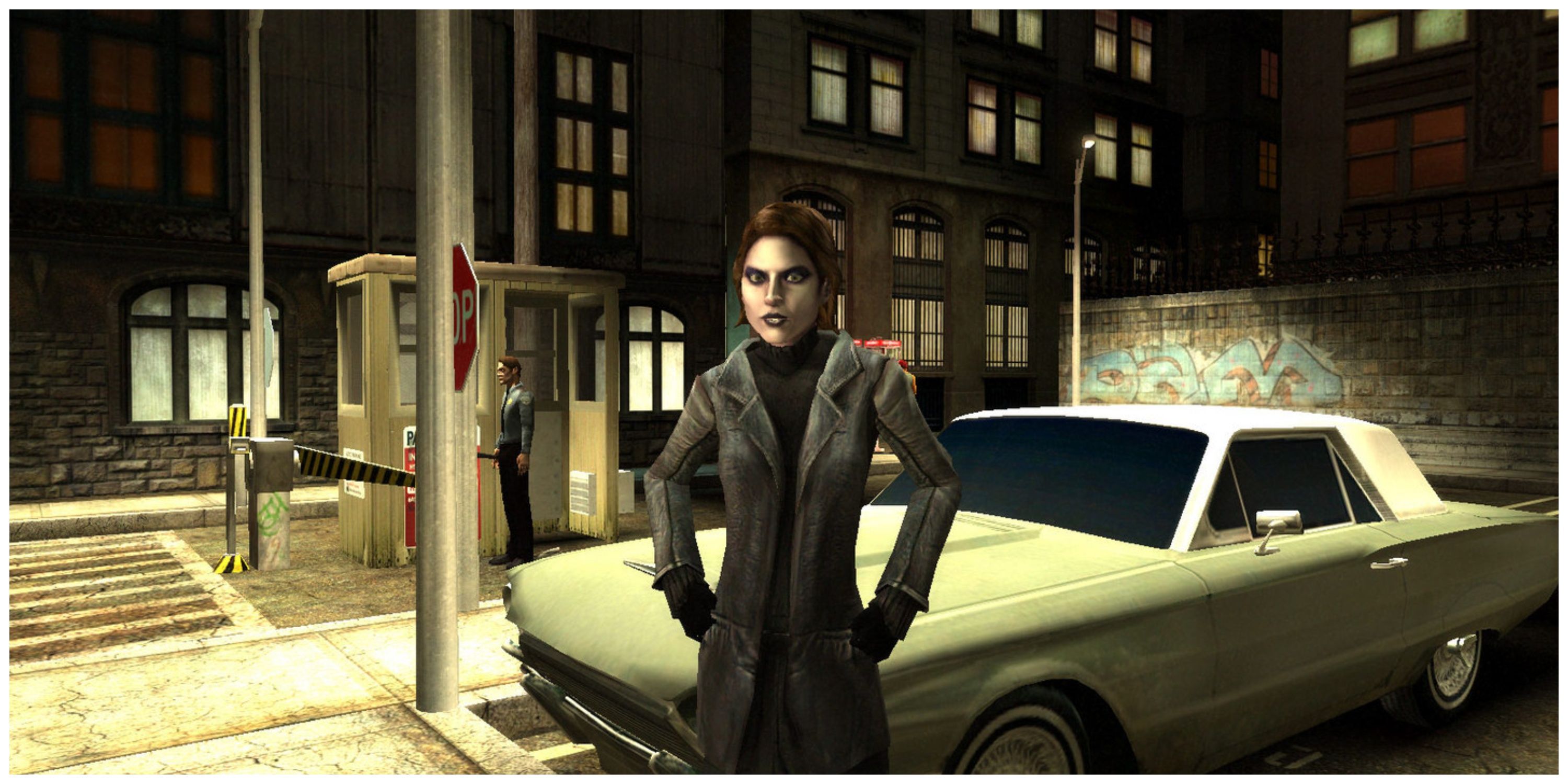 Vampire The Masquerade: Bloodlines woman stood in front of a car