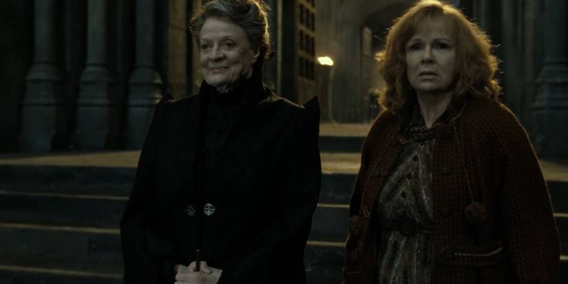 Minerva McGonagall and Molly Weasley in Harry Potter and the Deathly Hallows: Part 2.