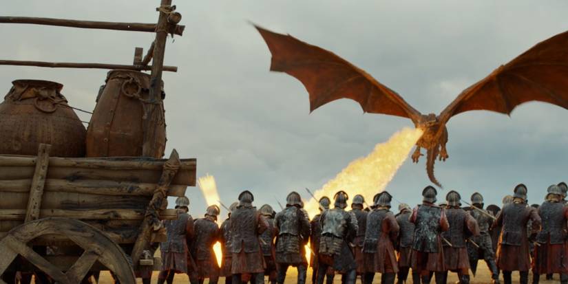 Drogon burns the archers in Game of Thrones.