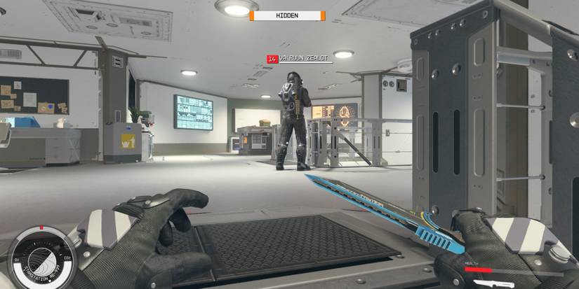 player in sneak mode in ship