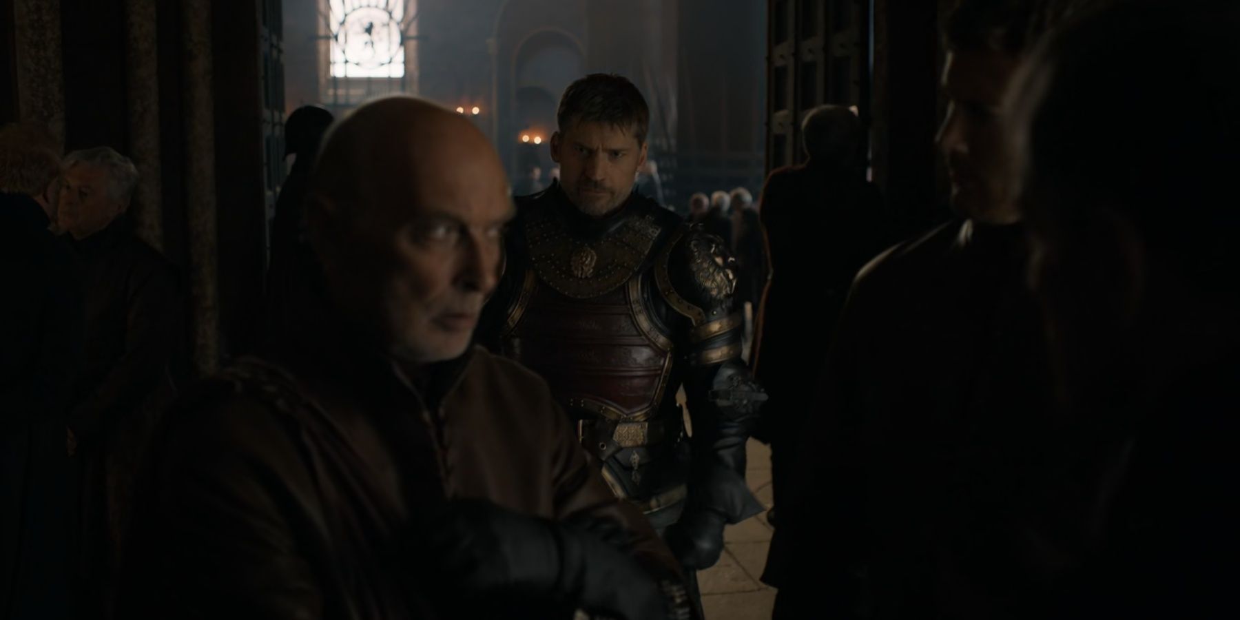 Lord Randyll Tarly Jaime Lannister and Dickon Tarly in Game of Thrones.