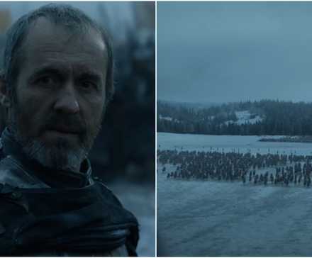 Split image showing Stannis Baratheon and the Battle in the Ice in Game of Thrones.