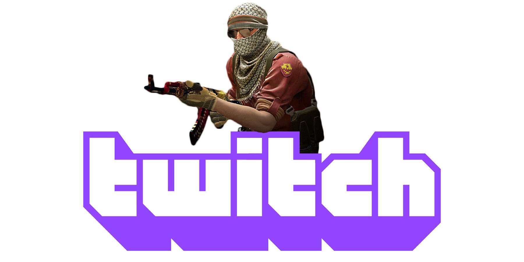 Counter-Strike Global Offensive CSGO Terrorist behind Twitch logo on white background
