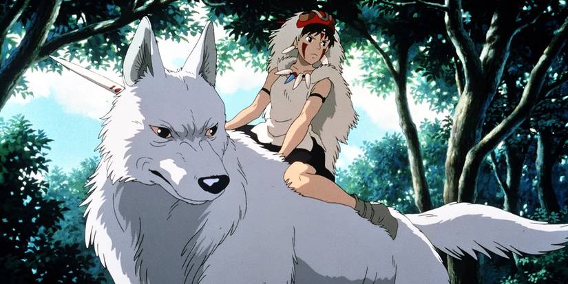Princess Mononoke riding the Wolf god "Moro"