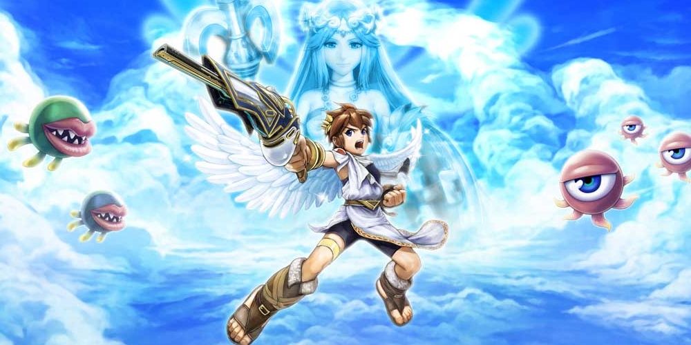 Pit Flying In The Sky With Palutena Behind Him