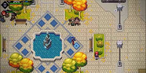 Fountain in city square of Crosscode video game