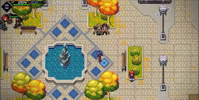 Fountain in city square of Crosscode video game