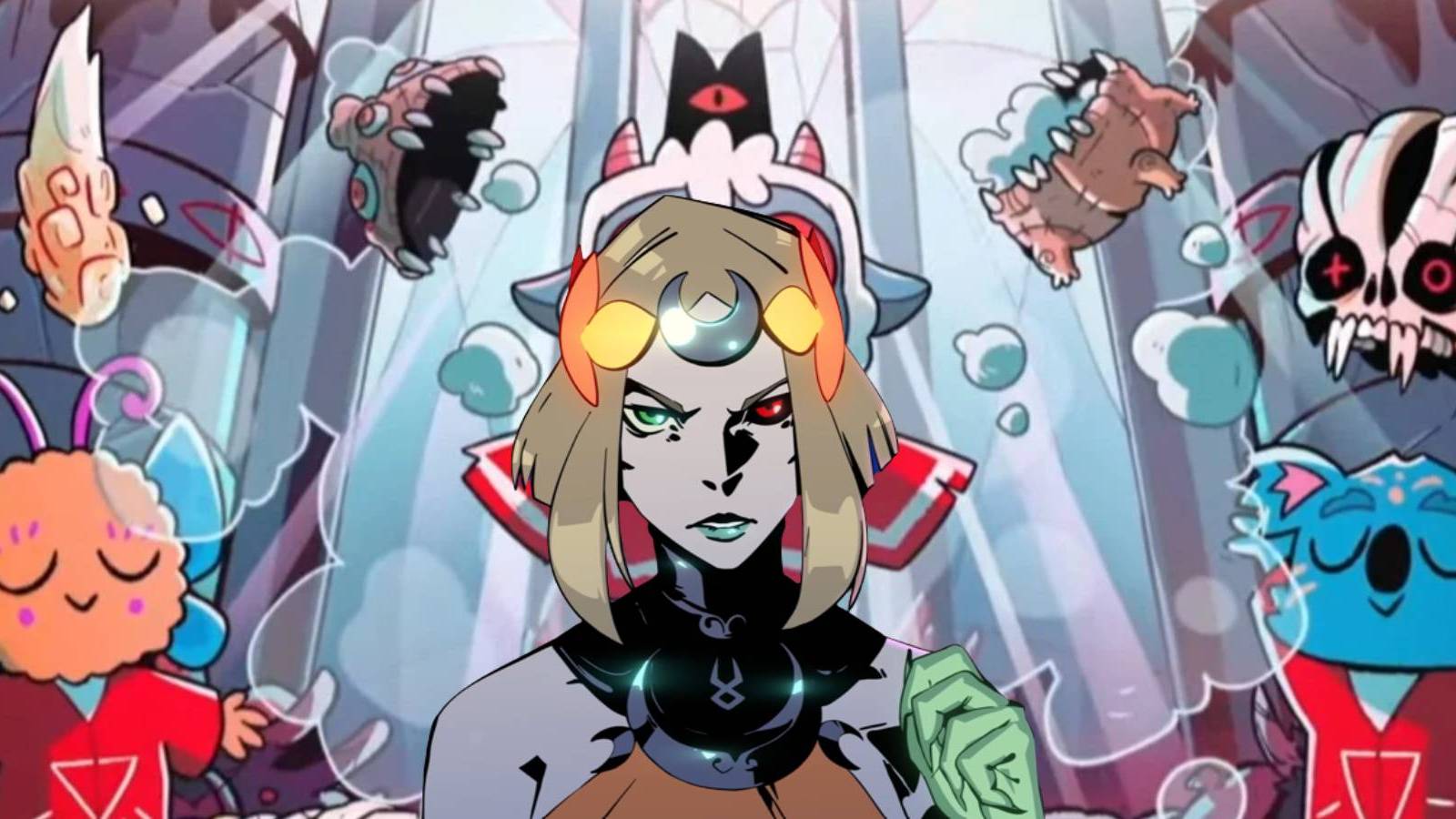 Melinoe from Hades 2 over Cult of the Lamb promo art