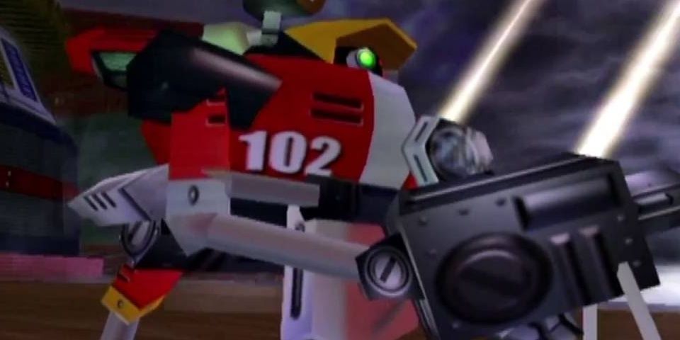 Close-up of Eggman's rogue robot, E-102 Gamma