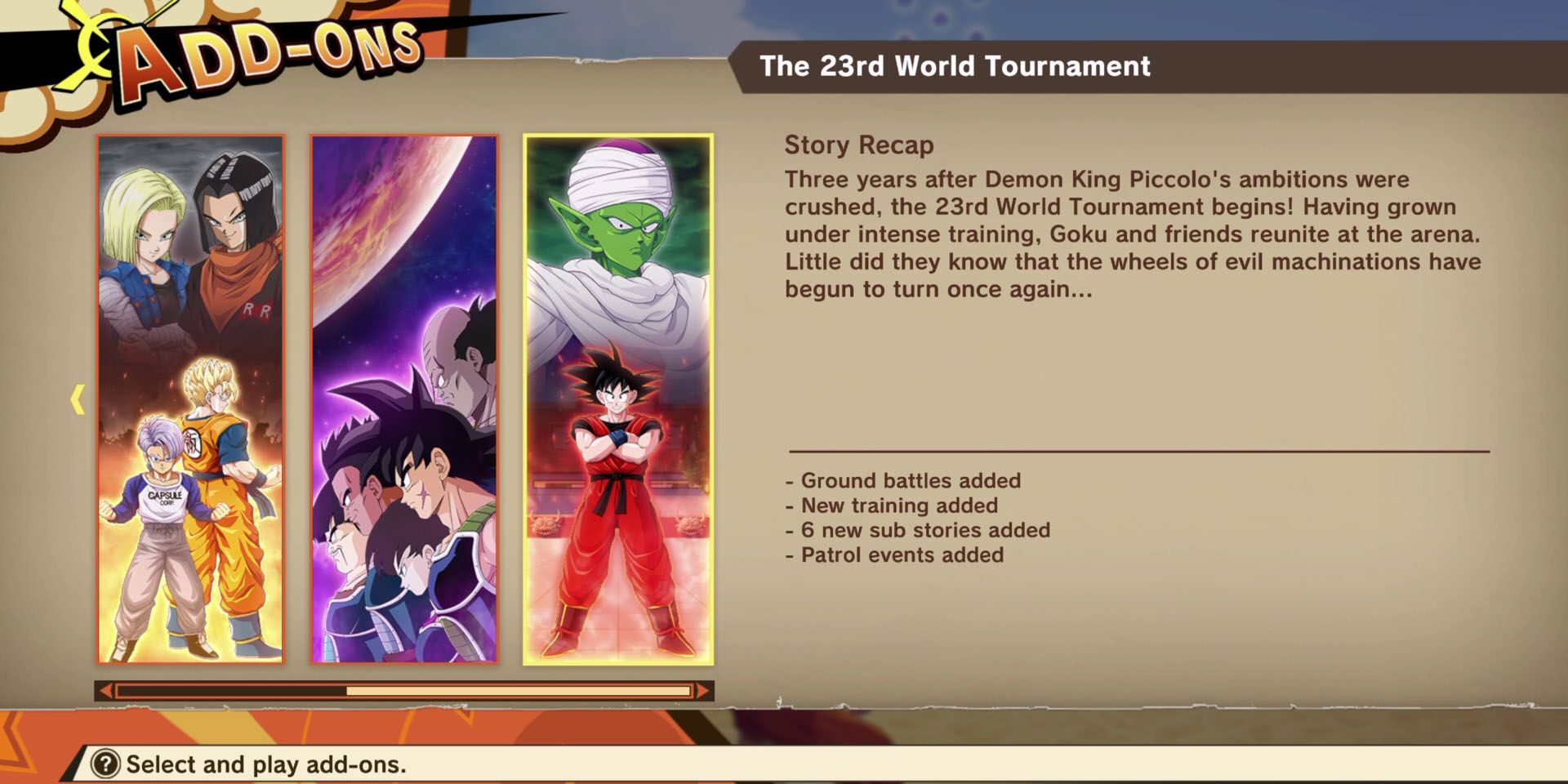 dbz-kakarot-23rd-world-tournament-add-ons-menu