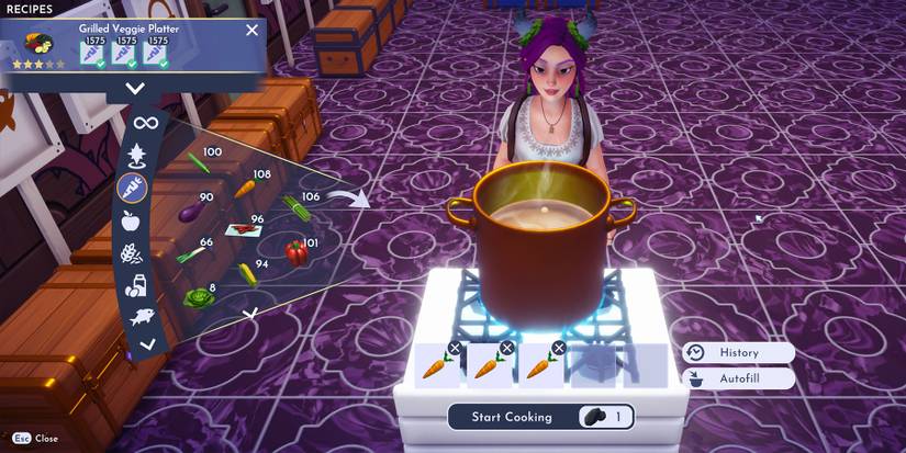 Preparing a Grilled Veggie Platter in Disney Dreamlight Valley.