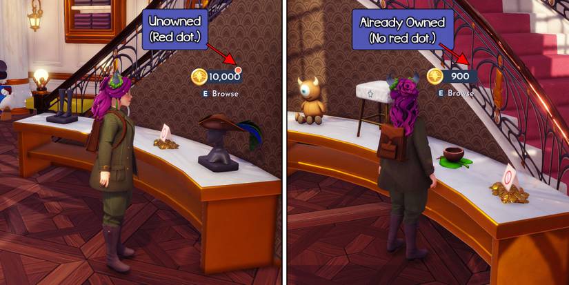 Showing if item is owned or not in Dreamlight Valley.