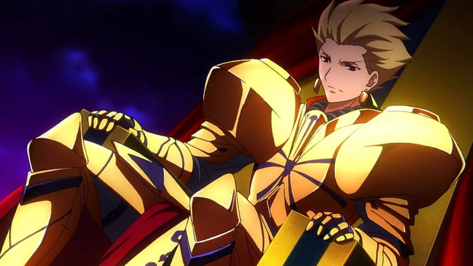 Gilgamesh sitting on a throne 
