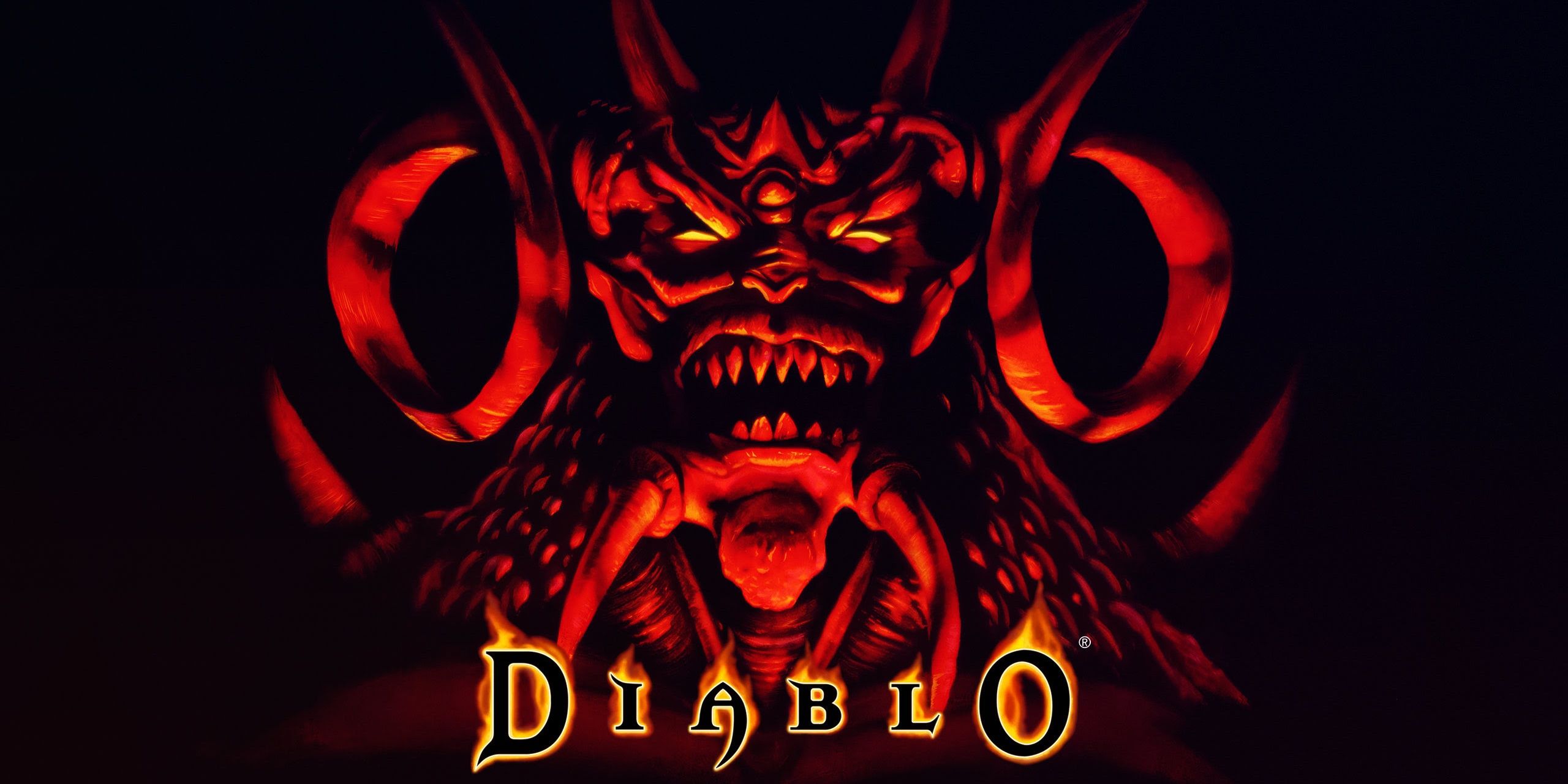 The Diablo logo with a red demon in the background
