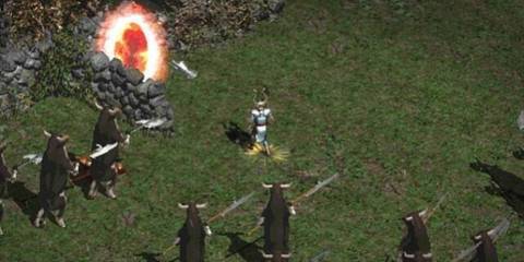 diablo 2 player fighting warrior cows