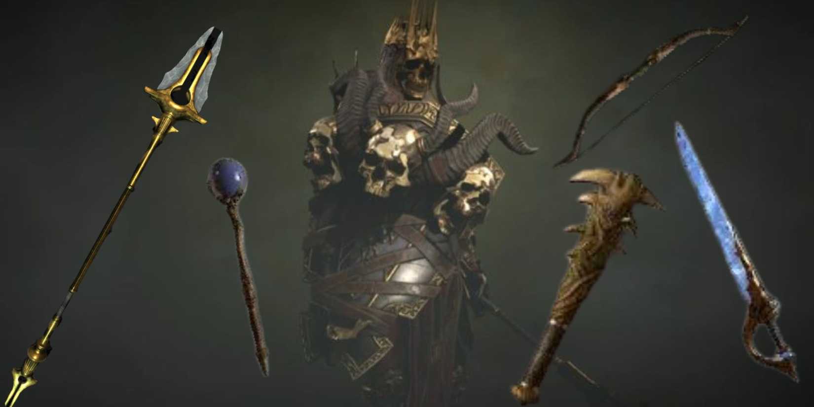 diablo 4 necromancer holding a shield with other weapons around