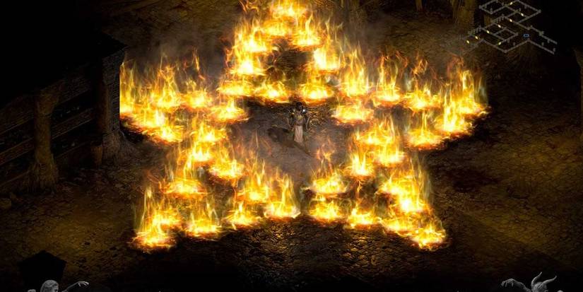 a character from diablo 2 standing in fire