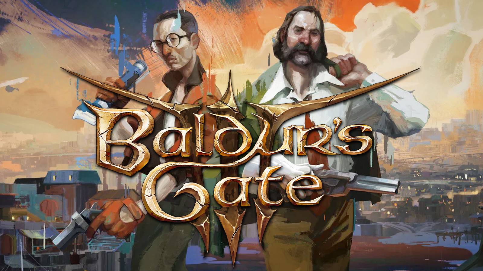 Disco Elysium Kim Kitsuragi and Harry Du Bois cover artwork with Baldur's Gate 3 logo